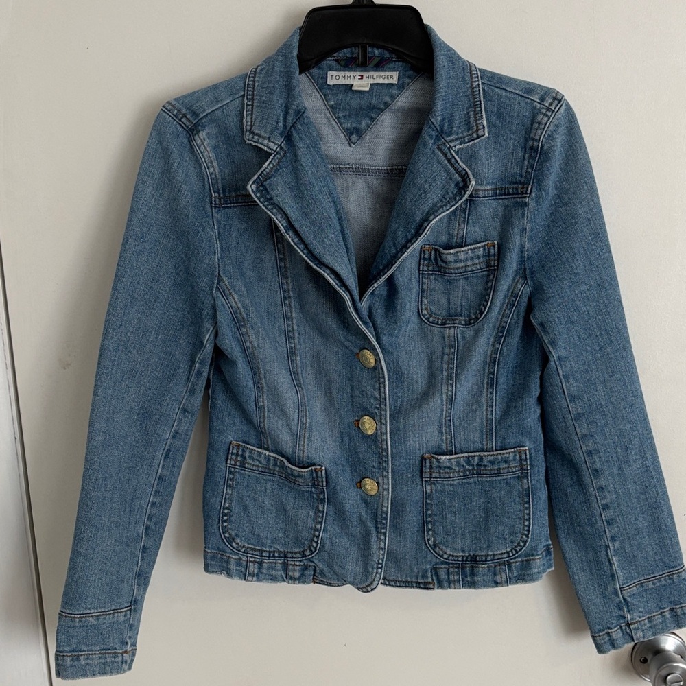 Tommy Hilfiger Women's Light Blue Denim Blazer Jacket
